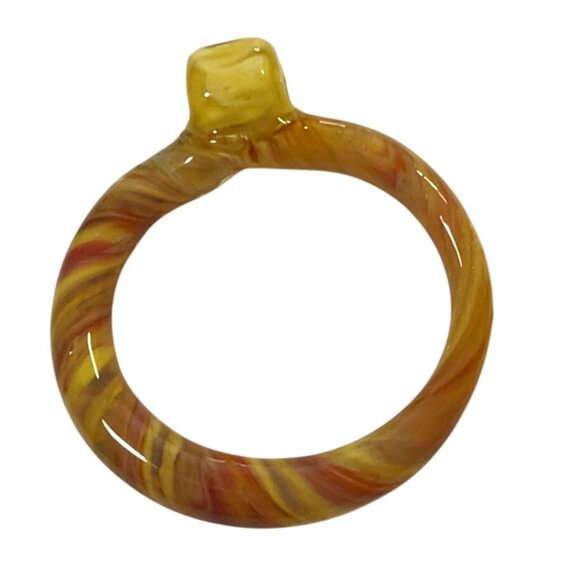 Handcrafted Art Glass Ring and Pendant With Swirled Yellow & Orange Design - Picture 6 of 6